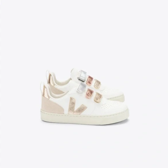 Veja Kids' Sneakers V-10 LEATHER MULTICO WHITE SHINY sz: 2 - Picture 1 of 7